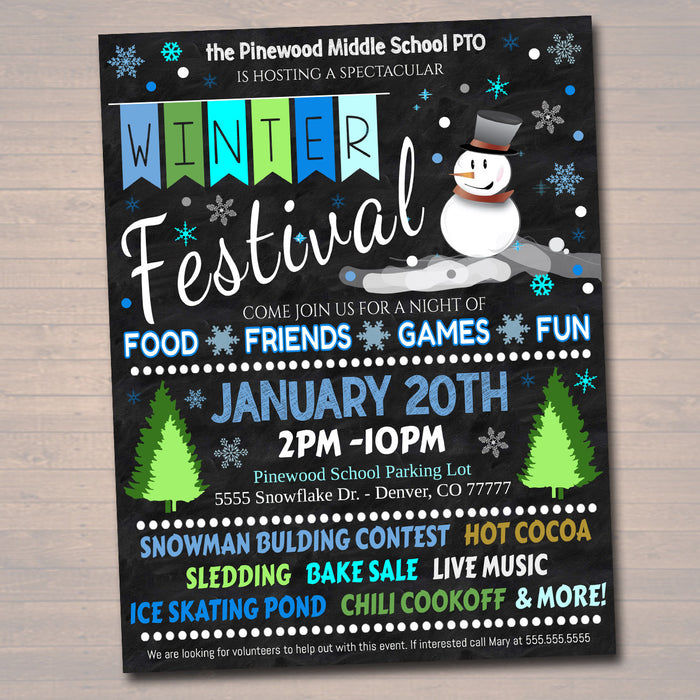 Winter Festival Holiday Flyer/Poster Printable Christmas Invitation Community Winter Event, Church School Pto Pta Fundraiser Invite