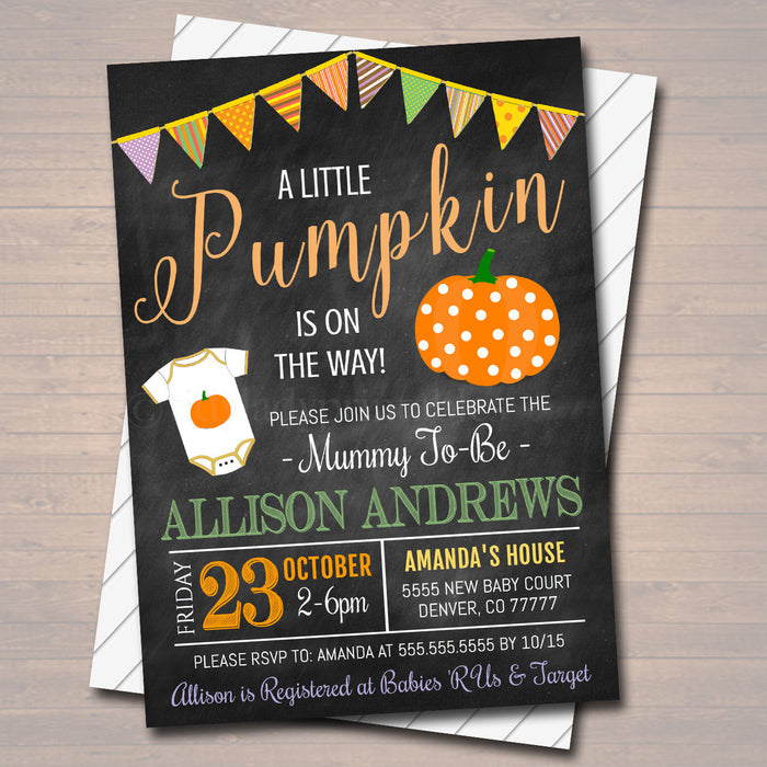Halloween Baby Shower Party Invitation, Halloween Invite, Gender Reveal Witch, A little Pumpkin is on it's Way!