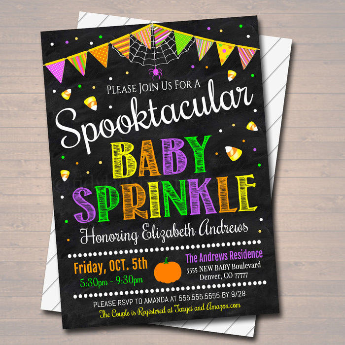 Halloween Baby Shower Party Invitation, Halloween Invite, Gender Reveal Witch, A little Pumpkin is on it's Way!