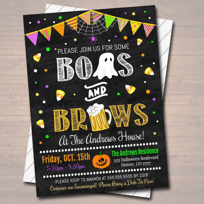 Halloween Boos and Brews Party Invitation, Adult Halloween Bachelorette Invite, Cocktail Party, Cheers Witches,