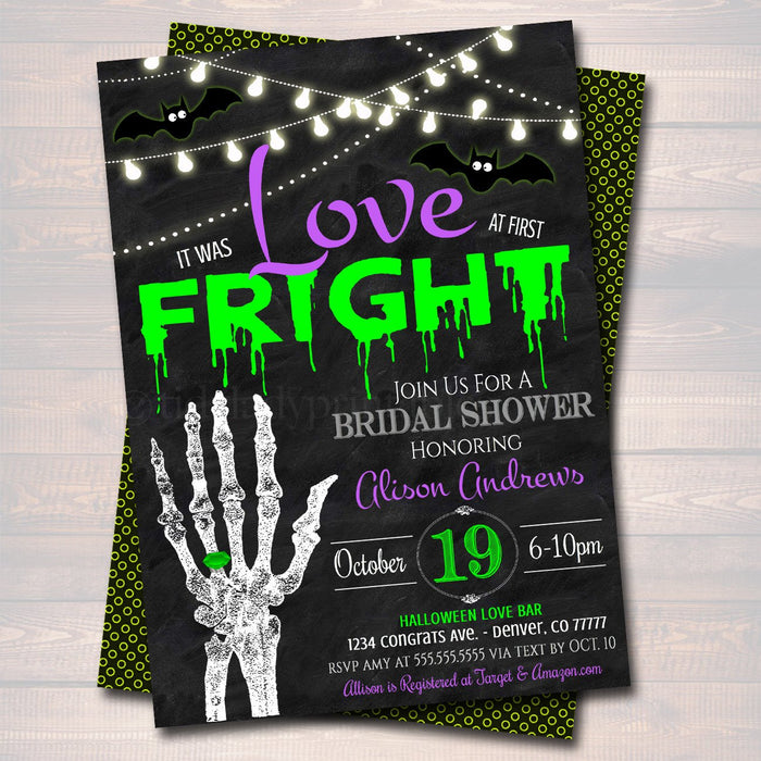 EDITABLE Halloween Bridal Couples Shower Party Invitation, Wedding Halloween Bachelorette Invite Love at First Fright, INSTANT DOWNLOAD