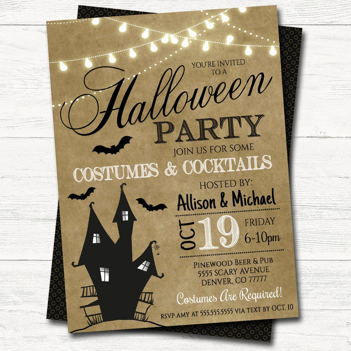 Halloween Party Invite, Costume Cocktail Party Invitation, Adult Halloween, Housewarming Spooky Vintage Halloween,