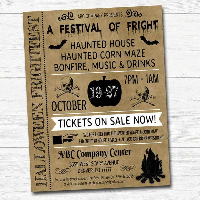 Halloween Flyer/Invitation Printable Halloween Event, Community Business Bar Adult Halloween Haunted House Bonfire Poster Template