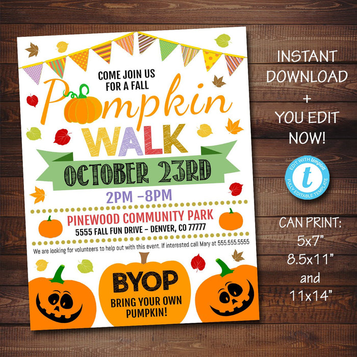 Pumpkin Walk /Invitation Printable Halloween Invitation, Community Church School Halloween Event, Kids Fall Festival Party Invite