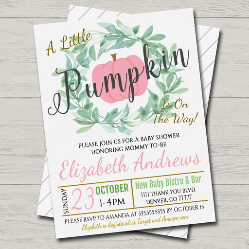 EDITABLE Girl Rustic Fall Baby Couples Shower Party Invitation, Halloween Shower Invite, A little Pumpkin is on it's Way! INSTANT DOWNLOAD