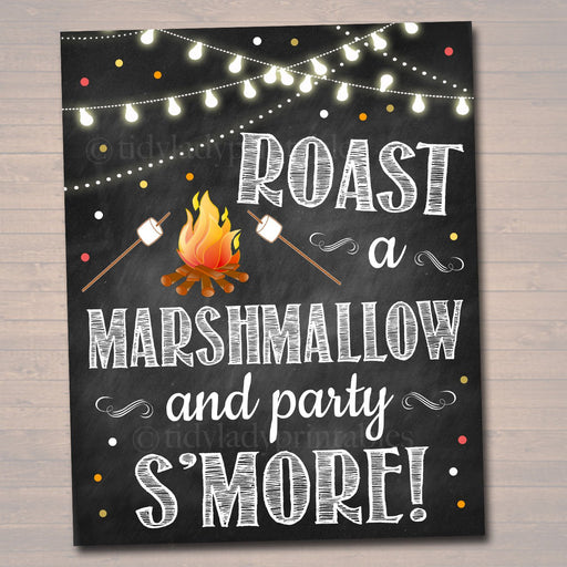 PRINTABLE S'mores Party Sign, Fall Harvest Bonfire Invitation Fall Festival Pumpkin, Wedding Decoration Roast a Marshmallow and Party S'more
