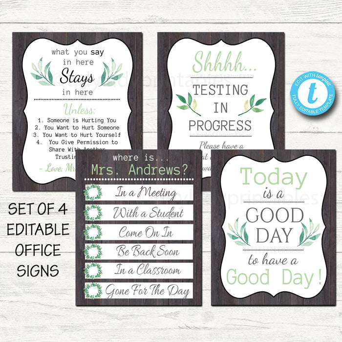 Farmhouse Themed Counseling Office Posters - Editable DIY Templates