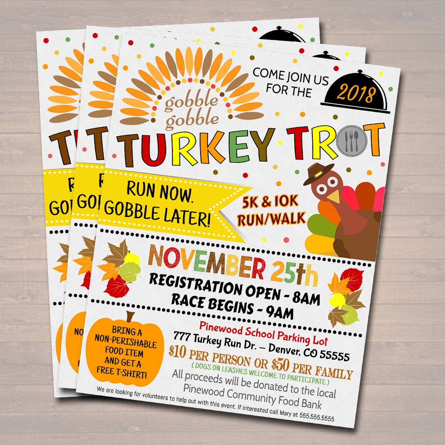 Turkey Trot Flyer/Poster Printable Fall Invitation — TidyLady Printables