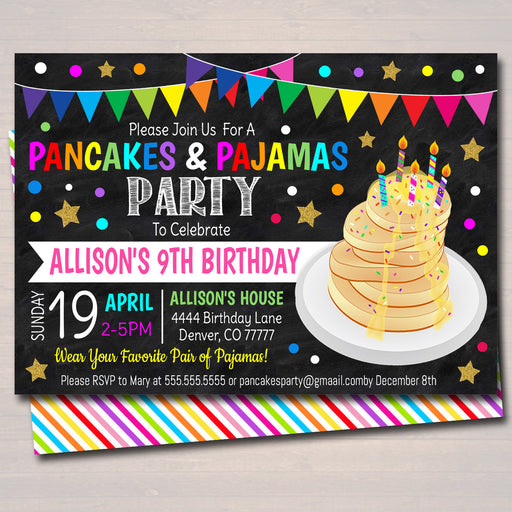 EDITABLE Pancakes and Pajamas Party Invitation, Birthday Party Invite, Kid Girl Teen Tween Brunch Party Digital Invitation, INSTANT DOWNLOAD