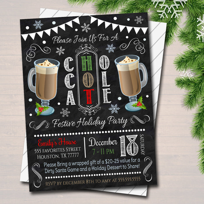 Hot Chocolate Xmas Party Invitation Christmas Party Invite, Holiday Hot Cocoa Party  Chalkboard Invitation,