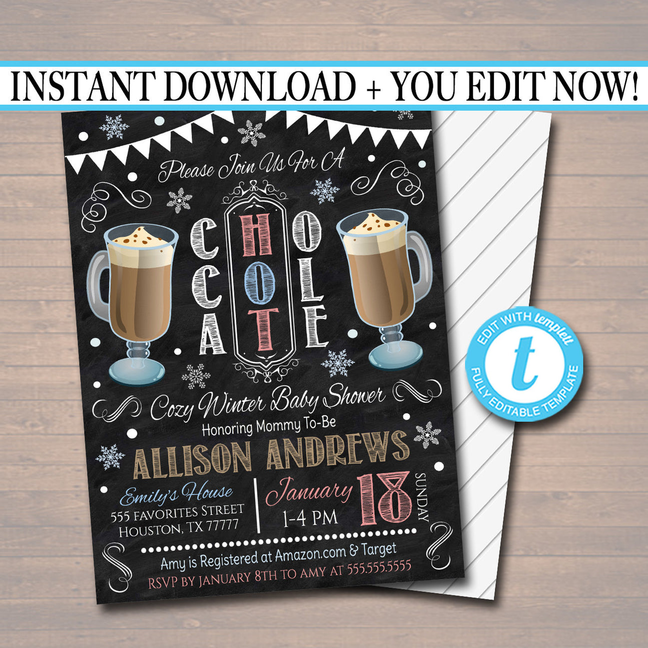Winter Hot Chocolate Baby Shower Party Invite — TidyLady Printables