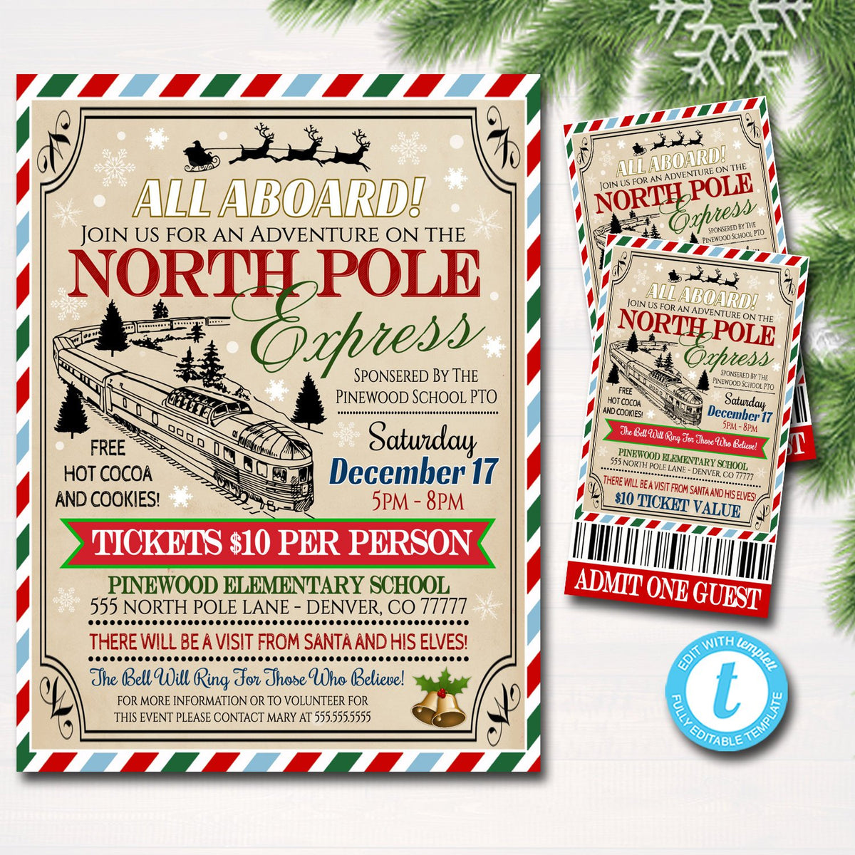 North Pole Train Event with Santa Flyer & Ticket Invitation — TidyLady Printables north-pole-train-event-with-santa-flyer-ticket-invitation-tidylady-printables