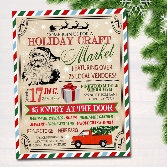 Holiday Craft Fair Flyer Christmas Craft Show Invitation Christmas Party Invitation Printable Community Holiday Event Church Poster