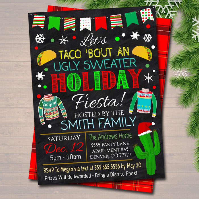 EDITABLE Ugly Sweater Fiesta Margarita and Mistletoe Invitation Christmas Party Invite Adult Holiday Taco Bout a Holiday Party Feliz Navidad