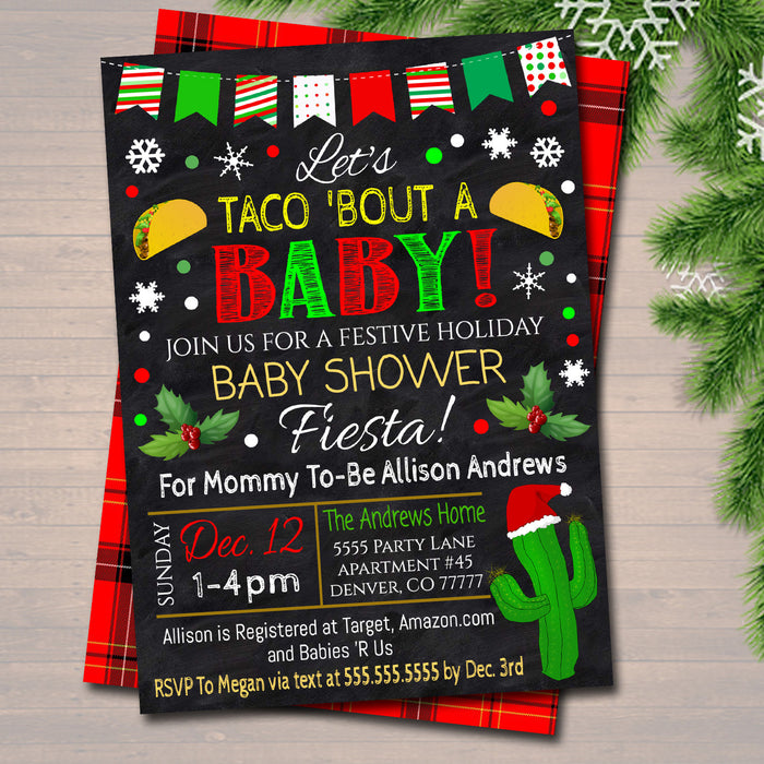 Baby Shower Fiesta Margarita and Mistletoe Invitation Christmas Party Invite Holiday Taco Bout a Baby Holiday Party Feliz Navidad