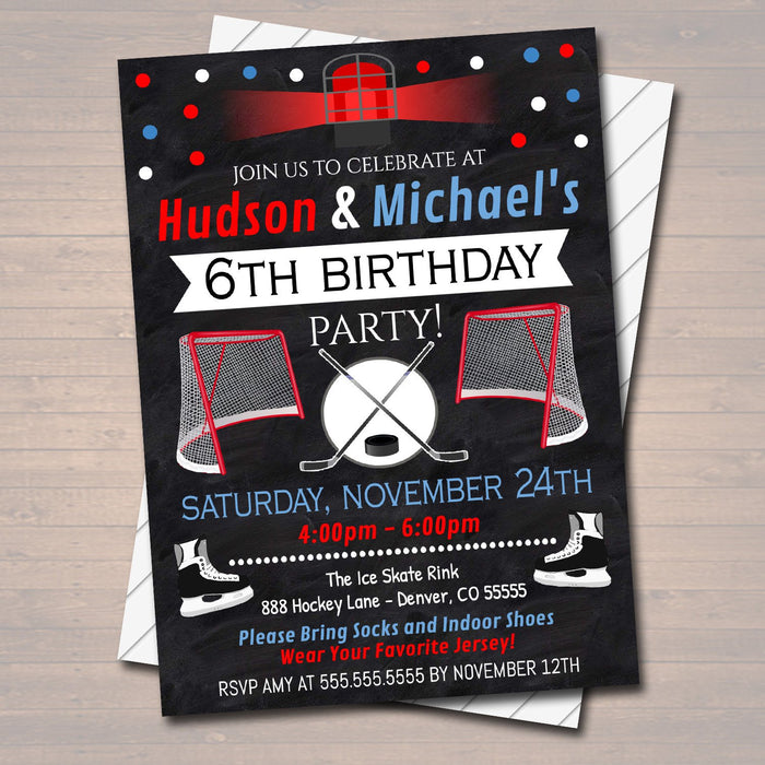 Ice Hockey Birthday Party Invitation, Boy Sports Team Hockey  Banquet Celebration Invite, Kids Teen Party,