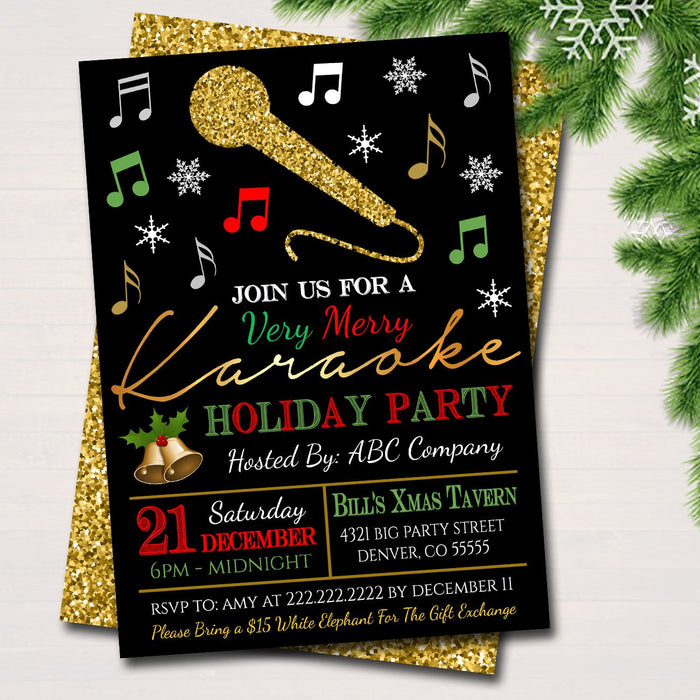 Holiday Karaoke Party Invitation, Christmas Invitation, DIY  Invite, Xmas Company Party Invitation, Karaoke Singing Party
