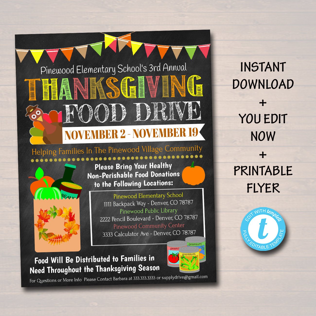 Fall Food Drive Event Flyer | TidyLady Printables fall-food-drive-event-flyer-tidylady-printables