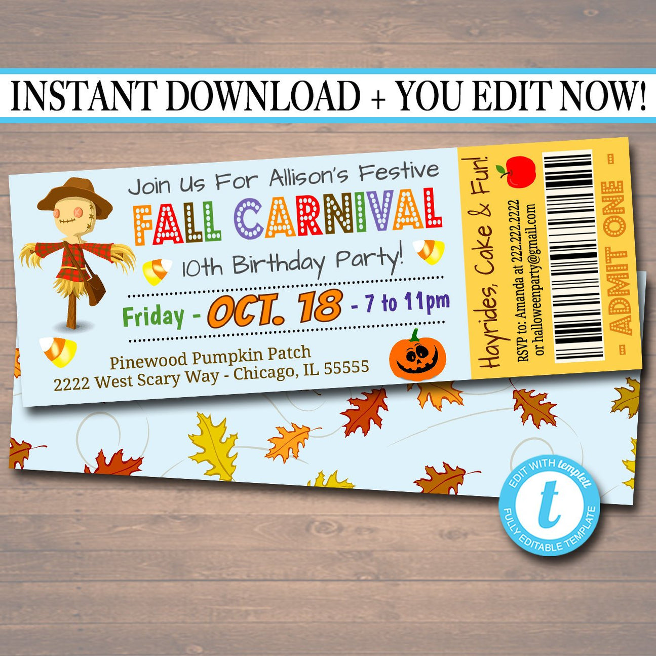 Printable Fall Carnival Ticket Invite | TidyLady Printables