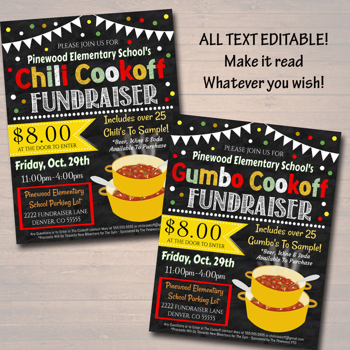 Chili Cookoff Dinner Fundraiser Flyer And Ticket Set - Editable Template