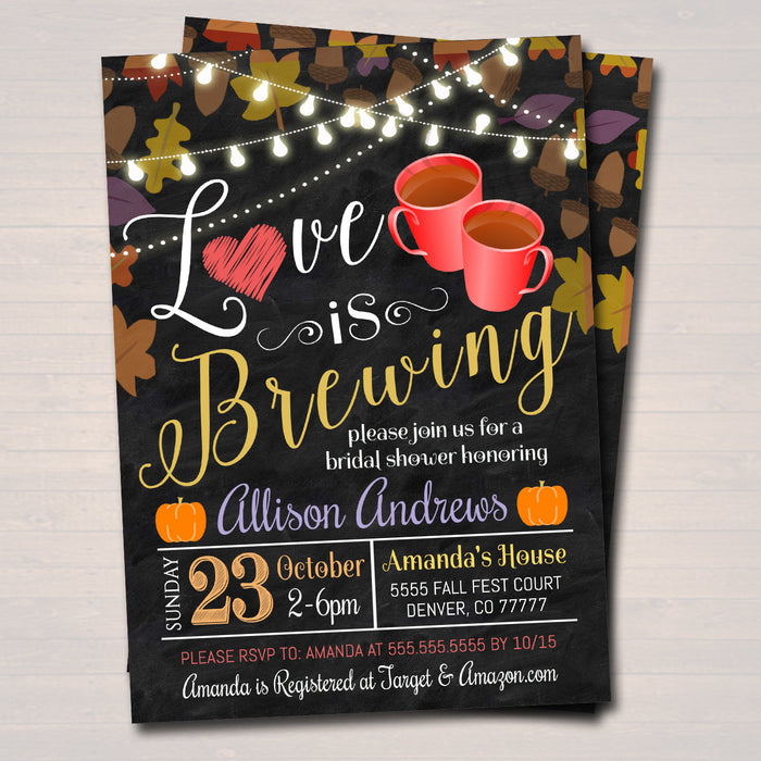 Love is Brewing Bridal Couples Shower, Tea Coffee Party, Wedding Halloween Fall Invitation, Pumpkin Spice Latte,
