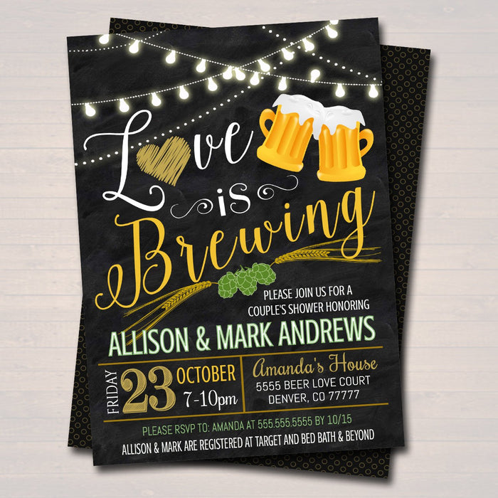 Love is Brewing Bridal Couples Shower, Beer Keg Party, Wedding Chalkboard Invitation, Lucky St. Patricks Day,