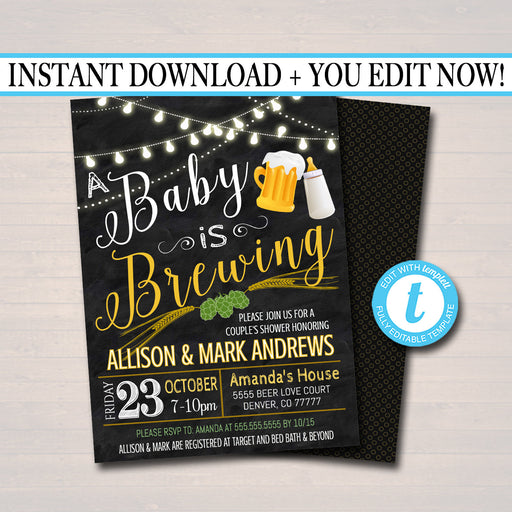 EDITABLE A Baby is Brewing Couples Shower, Beer Keg Party, Baby Sprinkle Chalkboard Invitation, Lucky St. Patricks Day Baby INSTANT DOWNLOAD