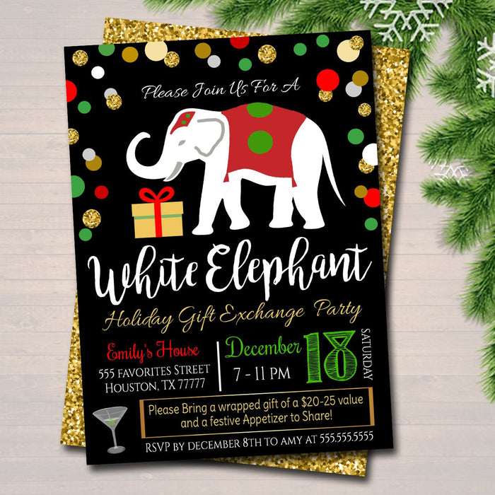 White Elephant Exchange Party Invitation, Bridal Shower Invite, Teacher Party Holiday Invite, Dirta Santa Party