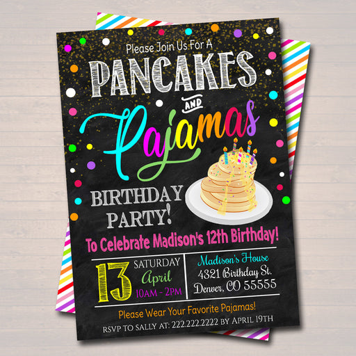 EDITABLE Pancakes and Pajamas Party Invitation, Birthday Party Invite, Kid Girl Teen Tween Brunch Party Digital Invitation, INSTANT DOWNLOAD