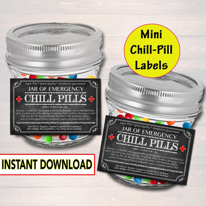 Mini Chill Pills Label, Chalkboard Label Gag Gift Professional Office, Christmas Gift, Birthday Gift, Boss Gift, Cowork Gift Printable Label