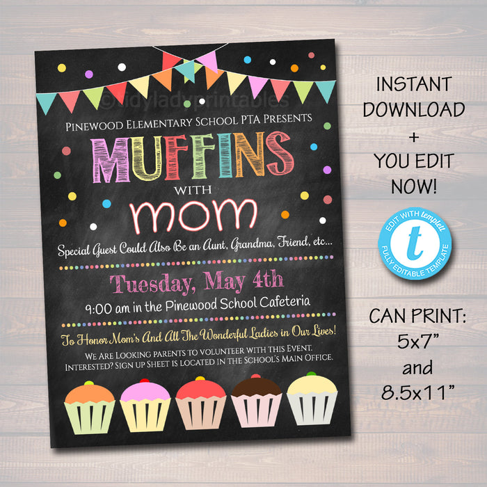 Muffins With Mom Event Invite & Flyer Printable Template