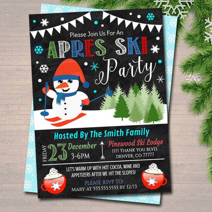 Apres Ski Party Invite, Winter Xmas Birthday Party Invitation, Kids Ski Snow Party, French Ski Slopes Party