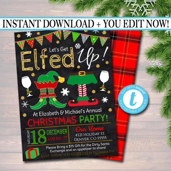 Printable Let's Get Elfed Up Invitation, Christmas Party Invitation, Holiday Party Invite Adult Christmas Party, Holiday Ugly Sweater Invite