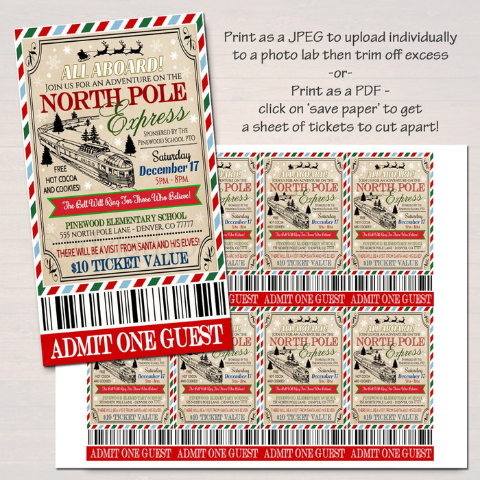 North Pole Train Event with Santa Flyer & Ticket Invitation — TidyLady Printables north-pole-train-event-with-santa-flyer-ticket-invitation-tidylady-printables