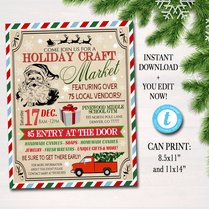 Holiday Craft Fair Flyer Christmas Craft Show Invitation Christmas Party Invitation Printable Community Holiday Event Church Poster