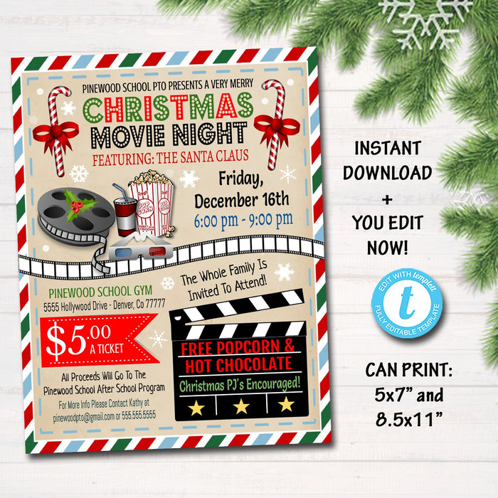 Christmas Movie Night Flyer | TidyLady Printables christmas-movie-night-flyer-tidylady-printables