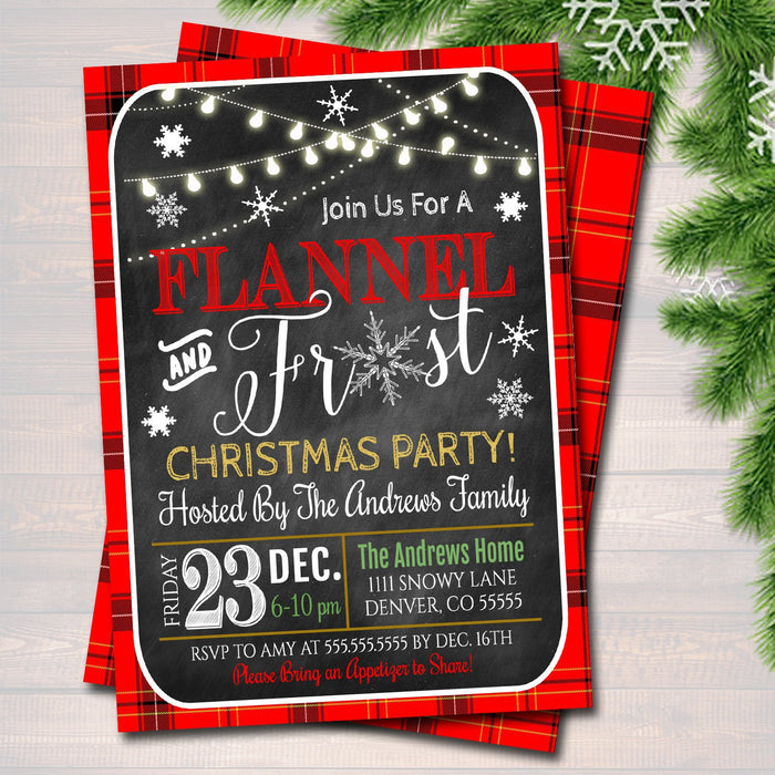 Flannel and Frost Xmas Party Invitation, Christmas Party Invite, Holiday Cocktail Party  Plaid Invitation,