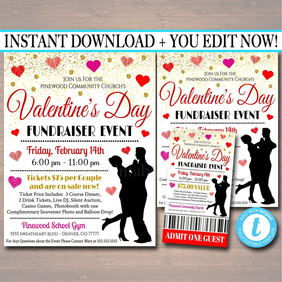 Adult Valentine's Day Event, Fundraiser Flyer Party Invite, Church Com ...