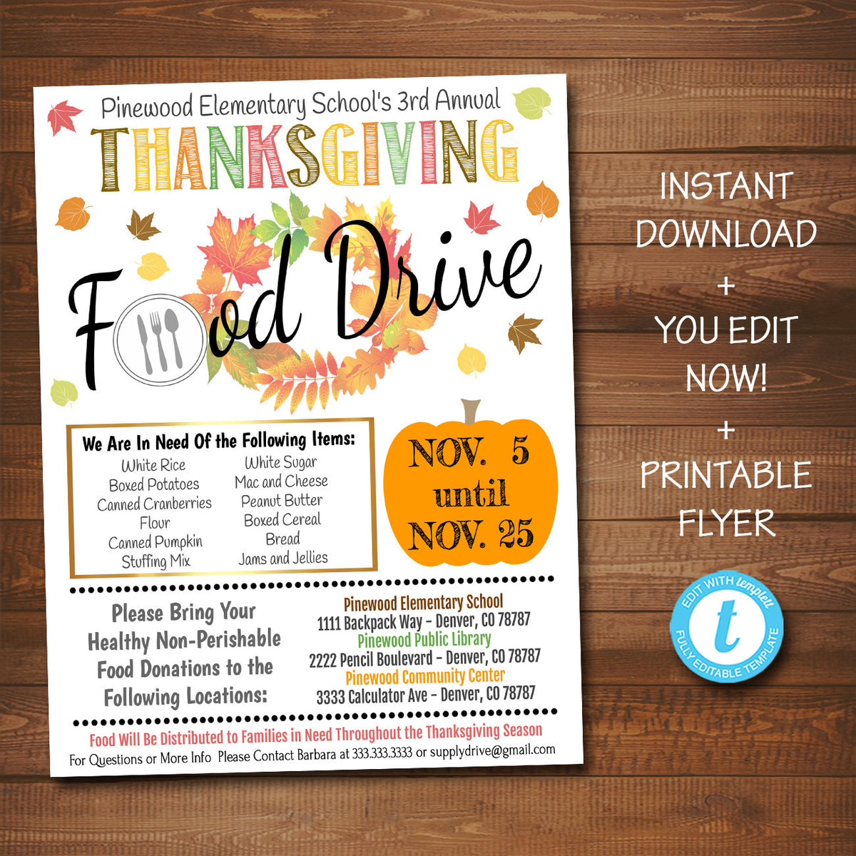 Fall Food Drive Event Flyer | TidyLady Printables