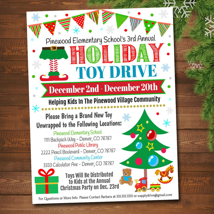 Holiday Toy Drive Flyer, Printable PTA PTO Flyer, School Church Xmas Fundraiser Poster Christmas Invite, Pto Pta Charity Invitation