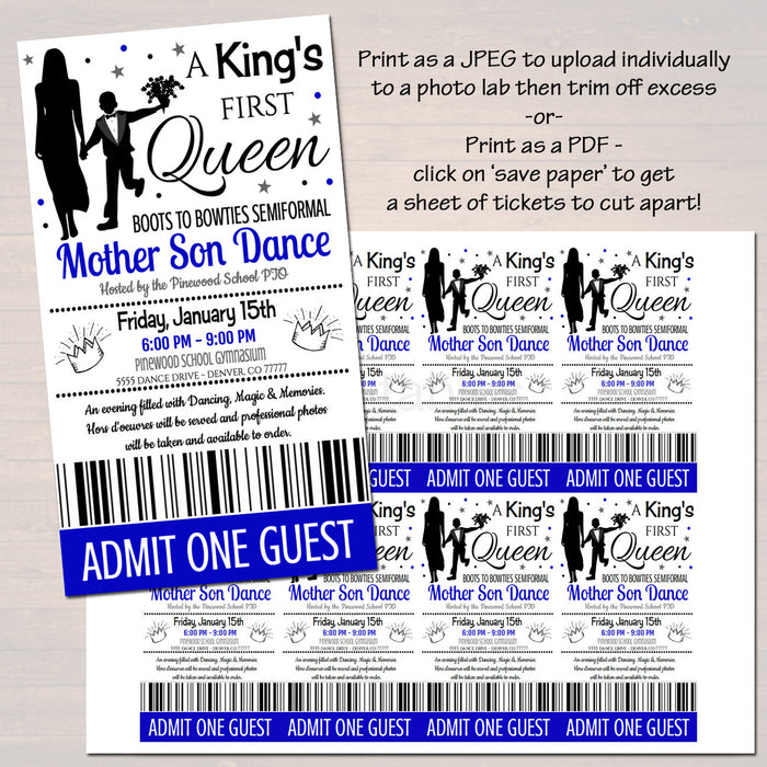 Mother Son Dance Set School Dance Flyer Party Invitation, A King's First Queen, Church Community Event, Pto, Pta,