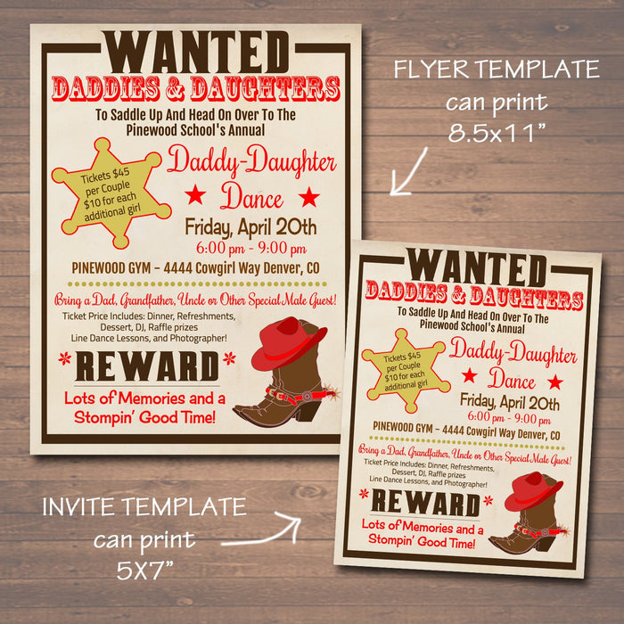 Daddy Daughter Dance Set School Dance Flyer Invitation, Country Western Cowgirl, Church Community Event, pto, pta