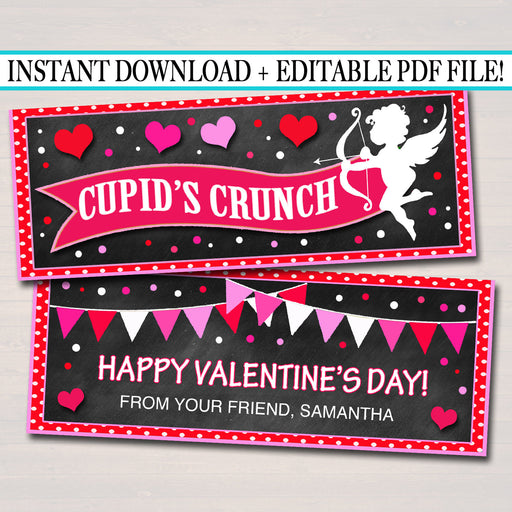 EDITABLE Cupid's Crunch Valentine's Day Gift Tags, Friend Classroom Classmate Printable, Valentine's Day Treat Bag Toppers, INSTANT DOWNLOAD