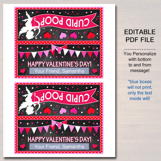 EDITABLE Cupid Poop Valentine's Day Gift Tags, Friend Classroom Classmate Printable, Valentine's Day Treat Bag Toppers, INSTANT DOWNLOAD