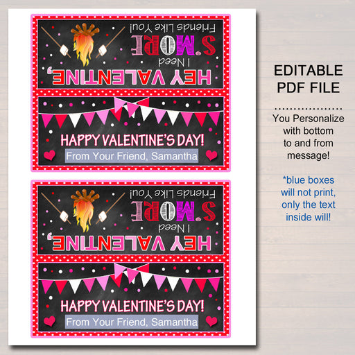 EDITABLE Valentine's Day Smore Gift Tags, Classroom School Gift, I Need S'more Friends Like You Printable Treat Bag Labels, INSTANT DOWNLOAD