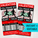 EDITABLE Track Ticket Valentine's Day Cards, INSTANT DOWNLOAD, Printable Runner Kids Valentine, Classroom Valentine, You Make My Heart Race!