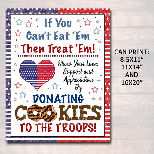 Cookie Booth Sign, If You Can't Eat 'Em Treat 'Em Donate Cookies For Military Troops Valentine Printable Cookie Drop Banner INSTANT DOWNLOAD