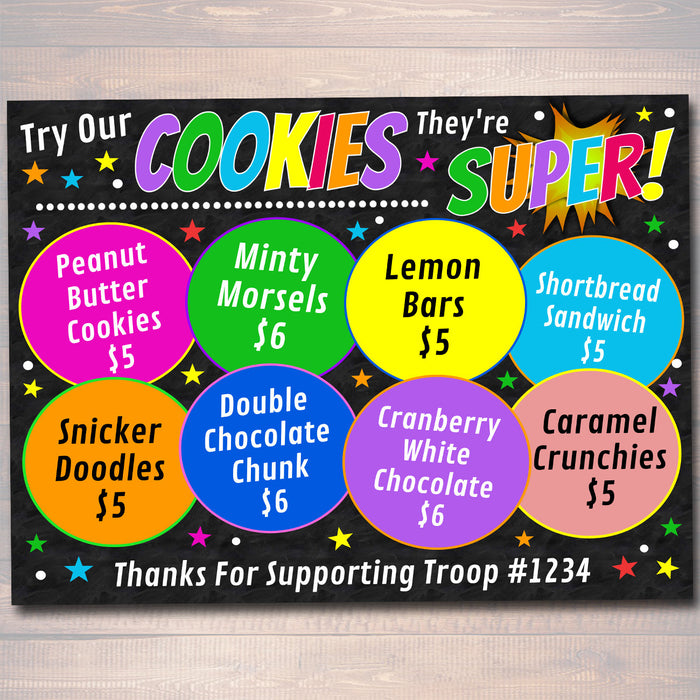 Superhero Cookie Booth Sign,  File, Troop Leader, Cookie Banner, Bake Sale Sign,  Fundraiser Printables