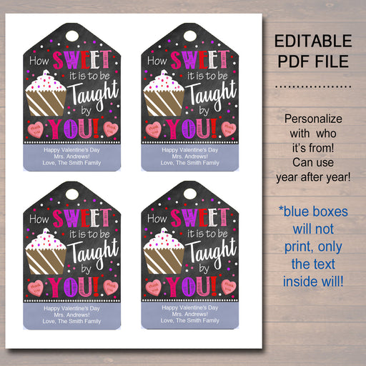 Printable Valentine's Day Teacher Favor Tags, Appreciation Labels Printable INSTANT + EDITABLE Thank You Gift, Candy Donut Cookie Treat Tag