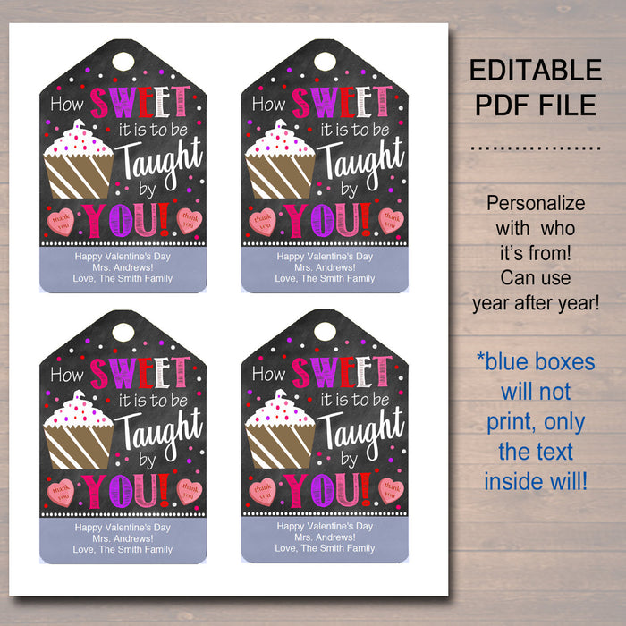 Printable Valentine's Day Teacher Favor Tags, Appreciation Labels Printable INSTANT + EDITABLE Thank You Gift, Candy Donut Cookie Treat Tag